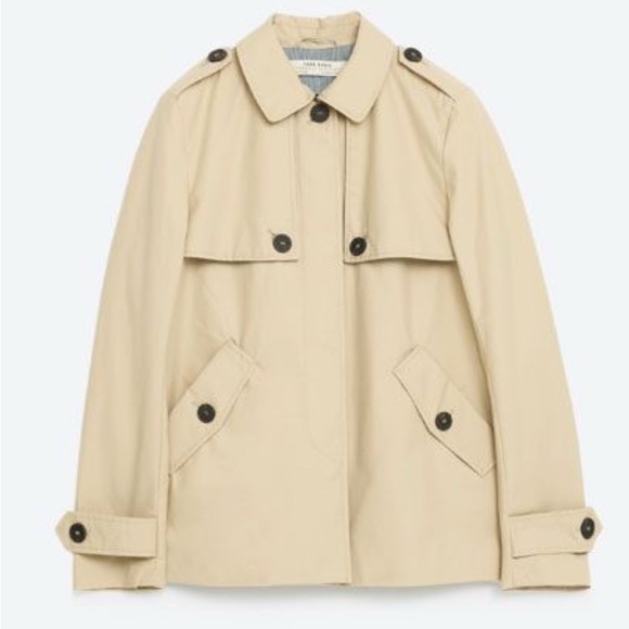 Zara Jackets & Blazers - Zara Short Lined Trench Coat with Black Buttons size small EUC